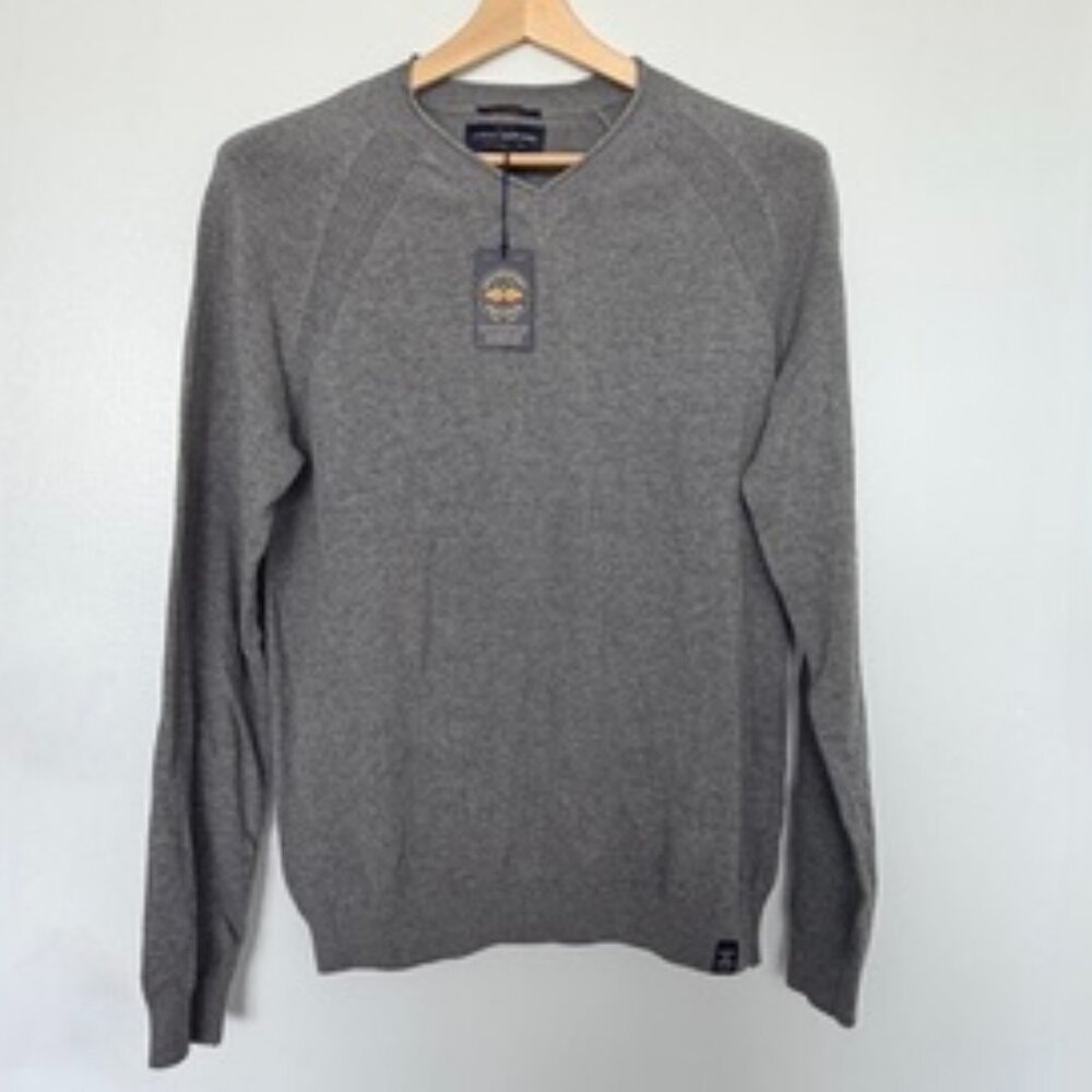 NWT Lucky Brand Welterweight V-Neck Sweater 100% Cotton Charcoal Medium
